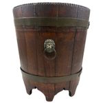 Antique Copper Wooden Wine Cooler Brown Bucket Brass Bound Lion Head Handles
