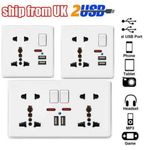 Double 13A Wall Plug Socket 2 Gang 2 USB Charger Port Universal UK EU USA AUS IN