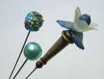 3 x Vintage Antique Retro Hatpins Bakelite Foil Glass Bead