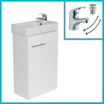 White Gloss Bathroom Vanity Unit with Basin Sink&Tap – Compact Cloakroom Cabinet