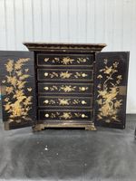 Antique 19th Century 1800s Chinese Qing Jewelry Cabinet Gold Gilt Black Lacquer