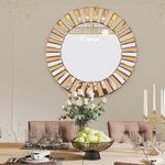 Large Modern Round Wall Mirror 3D Effect Wall Mounted Wedding Art Accent Mirror