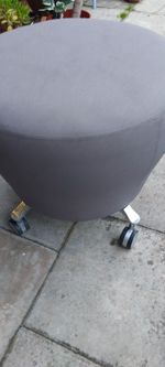Orange box Stool On Wheels in Grey upholstery 