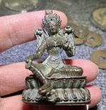 Chinese Collect Old Ancient bronze Exquisite Green Tara Bodhisattva