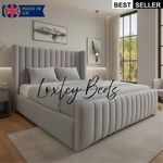 Ottoman Bed Winged Plush Velvet New York Divan Storage Double & King Size Bed