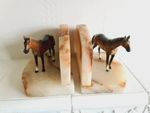 Antique Bookends Horse Racing Riding Hunting Coldpainted Metal & Alabaster Rare 