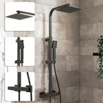 Bathroom Thermostatic Exposed Shower Mixer Twin Shower Head Square Bar Set Black