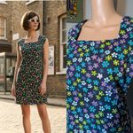 Vintage 60s 70s Floral Daisy Cotton Sun Shift Sheath Sun Dress Mod 12 14 40