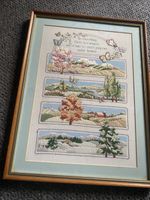 Four Seasons Completed Embroidery Needlework Biblical Crewel Panel Vintage Retro