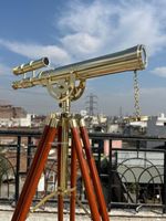 Vintage Brass Nautical Telescope with Adjustable Wooden Tripod Stand Home Decor