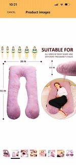 U-Shaped Full Body Pregnancy Maternity Support Pillow, Purple