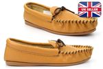 Mens Leather Slippers Moccasin Slippers Slip On Leather Moccasins Made in UK Tan
