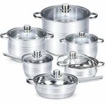 12 Piece Premium Stainless Steel Pan Set Induction Pots Frying Pan Glass Lids