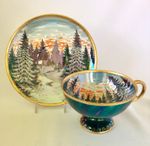 Antique Erdmann Schlegelmilch Tea Cup & Saucer Iridescent Snow Scene Sunset 
