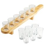 Set of 6 Glass Shot Glasses Wooden Bamboo Holder Shot Paddle Board 40ml GEEZY