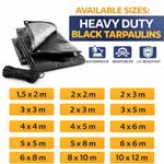 Heavy Duty Black Tarpaulin 235gsm Waterproof Cover with 10m Bungee Rope Multi Si
