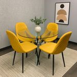 Round Glass Dining Table Set With 4 Gem Pattern Chairs Dining Room Furniture
