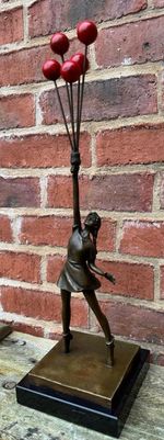 Genuine Bronze & Solid Marble Sculpture 'Flying Balloon Girl' by Banksy - H 49cm