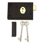 Rim Lock Deadlock Black Shed Door Gate Security Lock Double Handed With 2 Keys