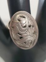 Beau Sterling Silver Vintage Domed Floral Carved Adjustable Ring