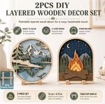Set of 2 Camping Layered Wooden Decor Kit - Paintable - 12cm diameter - NEW