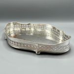 Antique Silver Plated Gallery Tray Bun Feet Fancy Shape Cocktail Drinks Vintage