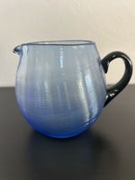 Art Deco Czech Spun Threaded Blue Glass Pitcher Black Handle