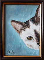 Cat Oil Painting Close Up, Minimalist Pet Portrait, Modern Cat Art Framed 7x5