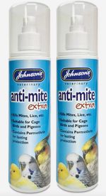 2x 150ML JOHNSONS ANTI MITE EXTRA SPRAY CAGE BIRDS & PIGEONS KILLS MITES & LICE