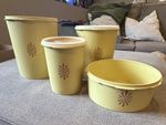 Vintage Tupperware Yellow Servalier Canisters Lot Of 4