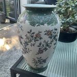 Vintage Chinese Vase Hand Painted 32 Cms Tall Green Floral Good Condition
