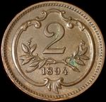 Austria 2 Heller 1894 Francis Joseph I Coin WCA 943