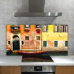 Kitchen Splashback Tempered Glass Heat Resistant Boat in Canal in Venice 140x70