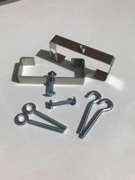 2 x S/Steel Clinch-It 4" Concrete Fence-Post Brackets + Eye, Hook & Screw Bolts