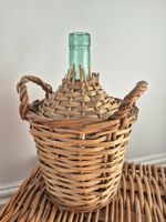 Vintage European Viresa Green Blue Bottle Demijohn Carboy Original Wicker Basket