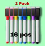 2 X 8 Colour Magnetic White Board Marker Pens Dry Eraser Easy Wipe Whiteboard UK