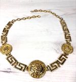 Vintage Gold Lion Head Medallion Belt Greek Key Statement Waist Chain 36