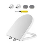D Shape Toilet Seat in White Soft Close Quick Release Anti-Bac Top Bottom Hinges