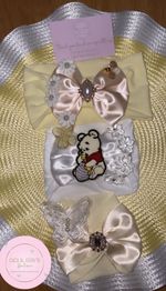 Handmade  Winnie The Pooh Baby Satin Headband Set of 3  Floral Butterfly Cream 