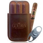 Genuine Leather Cigar Case 3 Tube Cigars Portable Humidor + Cutter | gift Set