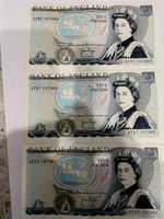 Bank of England £5 Elizabeth II 1971 Page Notes x3 Consecutive Numbers