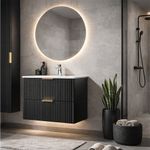 Bathroom Vanity Unit with Basin 600mm Black Ribbed Fluted Modern Wall Hung Adel