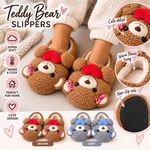 Ladies Teddy Bear Slippers Plush Heart Bow Cosy Warm Indoor House Shoes UK New