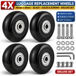 4x Luggage Suitcase Replacement Wheels 50mm x 18mm Black Axles Screws Deluxe Kit