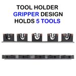 Wall Mount Tool Rack Holder for 5 Tools, Aluminium Rail + Hooks, Garage & Garden