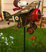 Snoopy Pilot Flying Biplane Wind Spinner - Vintage Metal Garden Windmill Decor