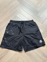 Moncler Men's Black Swim Shorts Size M Polyamide Drawstring Logo Graphic Print