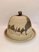 Vintage Studio Pottery Cheese Dome and Plate Set Hand Painted House Design