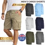 Mens Cargo Shorts Combat Multi Pocket Elasticated Waist Plain Lightweight Shorts