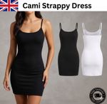 Ladies Strappy Cami Mini Bodycon Vest Tank Top Dress Plus Size Stretchy Jersey